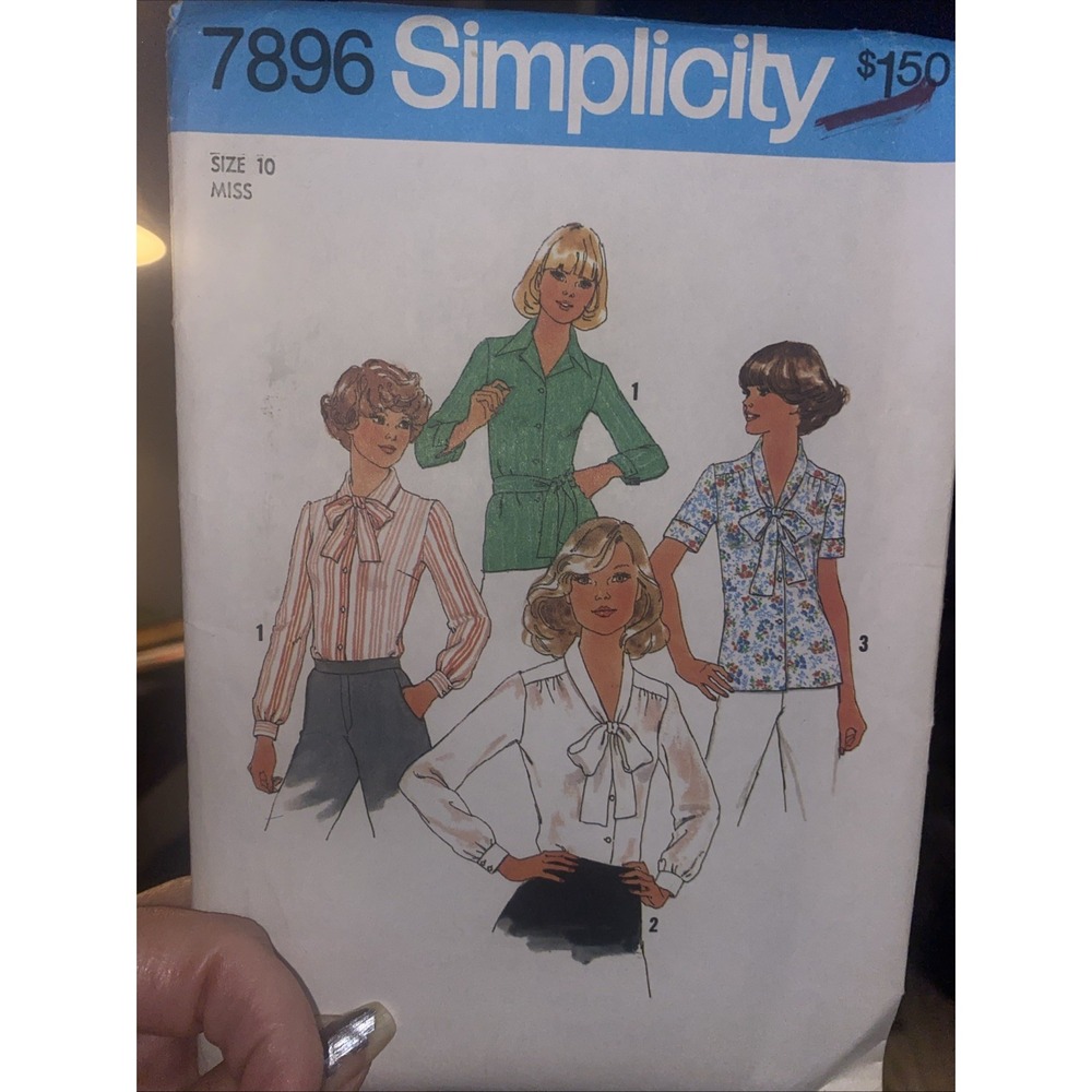 Vintage 1977 Simplicity Sewing Pattern 7896 Blouse Size 10 Uncut